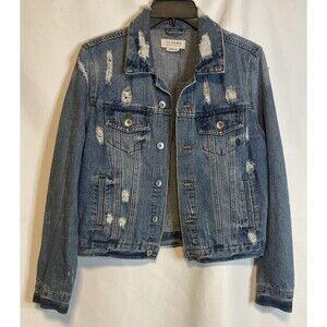 Y2K Boho Denim Jacket M Blue Jean Distressed Grunge Biker Street Staple CI SONO